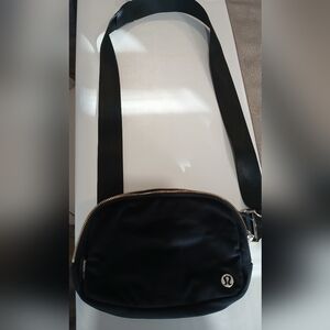 Lululemon Black Velour Belt Bag With Gold Hardware